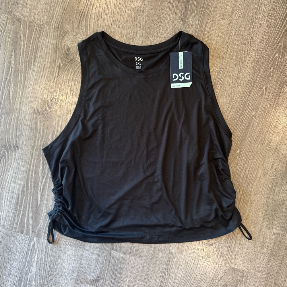 Women's Black crew neck Tank Top with Side Ruching new with tags